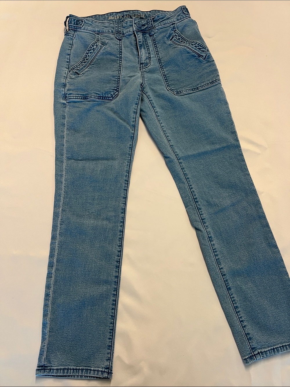 American Eagle Outfitters Cargo Light Blue Straight-Leg Jeans Size 4 short